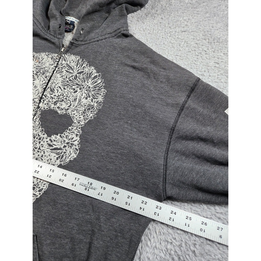 PINK Victoria's Secret Hoodie Medium Gray Women Floral Skull Zip Up Y2K Grunge - Picture 7 of 10